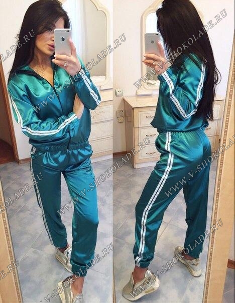 Атласный спортивный костюм на молнии / Бирюзовый купить в интернет-магазине «В шоколаде.ру»